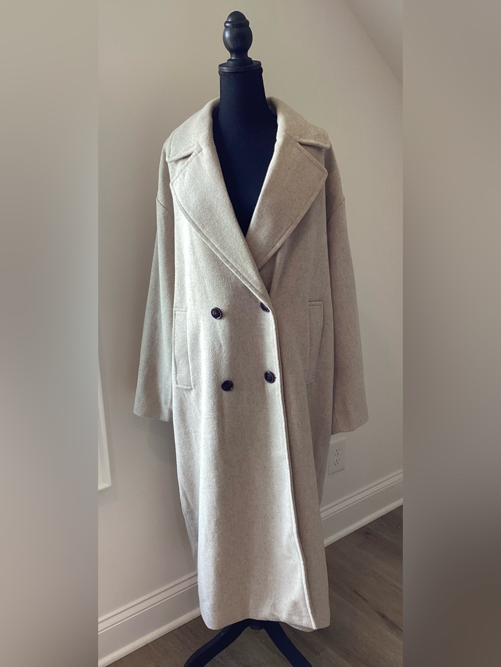 American Eagle NWT Oatmeal Oversized Maxi Coat Wool Blend Quiet Luxury L/XL